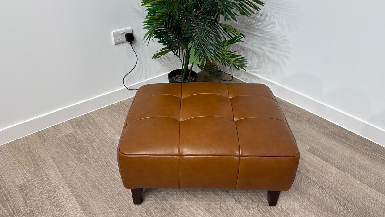 Sofology Albie Leather Designer Footstool in Relaxed Soft Sheen Leather Brown