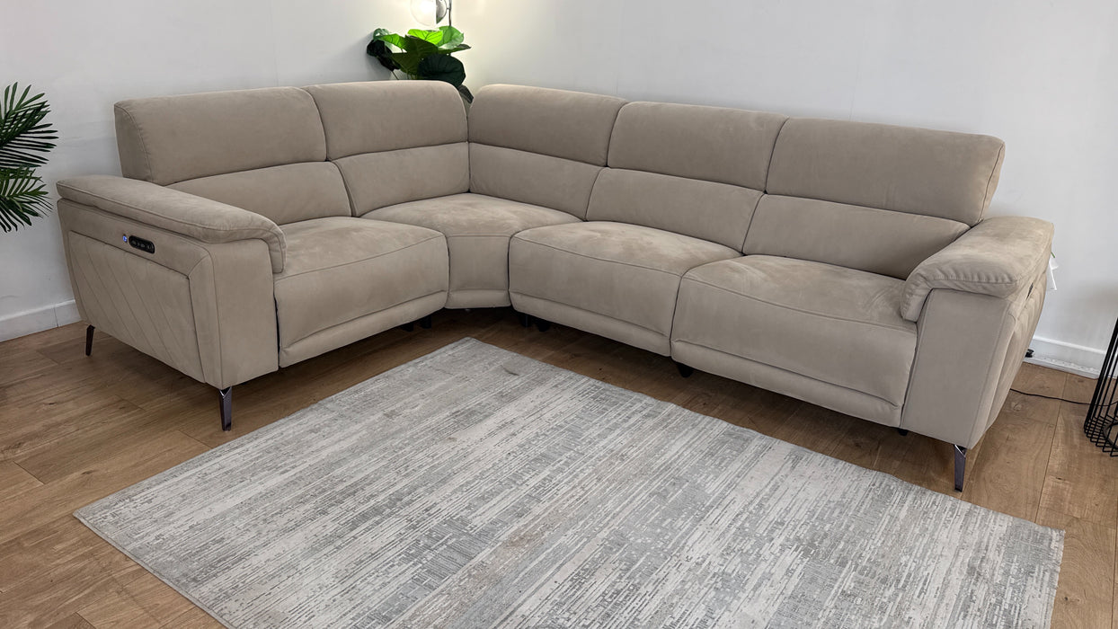 Sofology The Fratelli Fabric 1.5 Corner 3 Power Recliner/Headrest in Lifestyle Nubuck Feel Stone