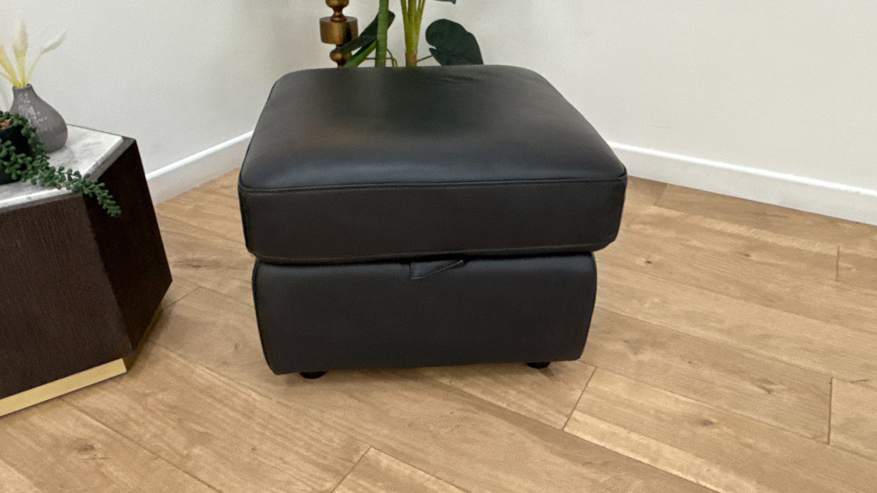 Sofology Muse Leather Designer Footstool in Trusty Embossed Navy