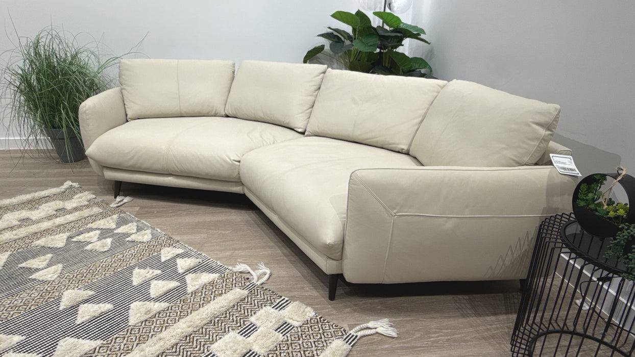 Sofology Adler Leather Small Asymmetrical Curved Sofa in Bone China