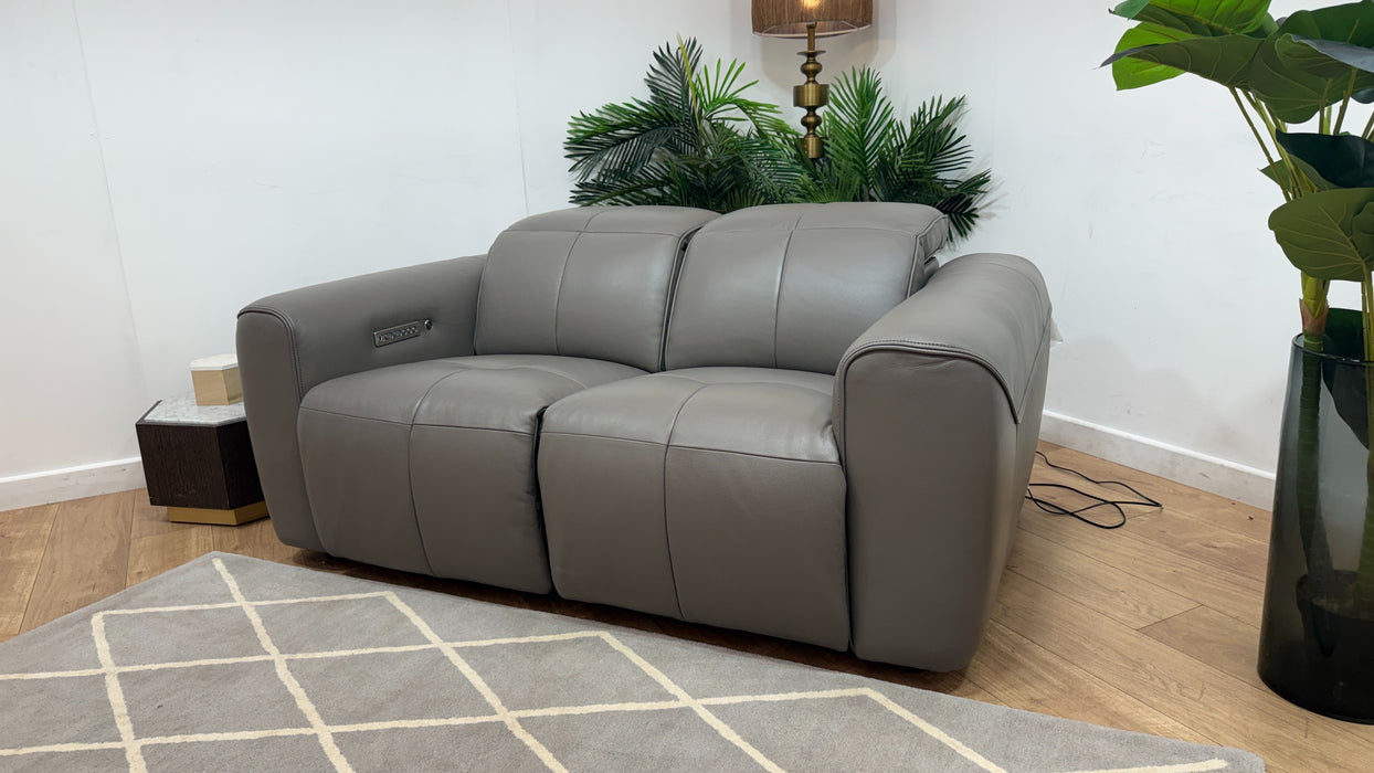 Sofology Riviera Leather 2 Seater Power Recliner/Headrest Heated Seats in Trusty Embossed Elephant