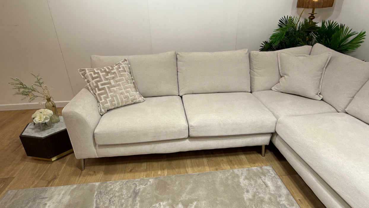 Sofology Mayfair Fabric 3 Corner 1 Chaise Foam Seats in Linen Look Chenille Mist/Pearl Mix