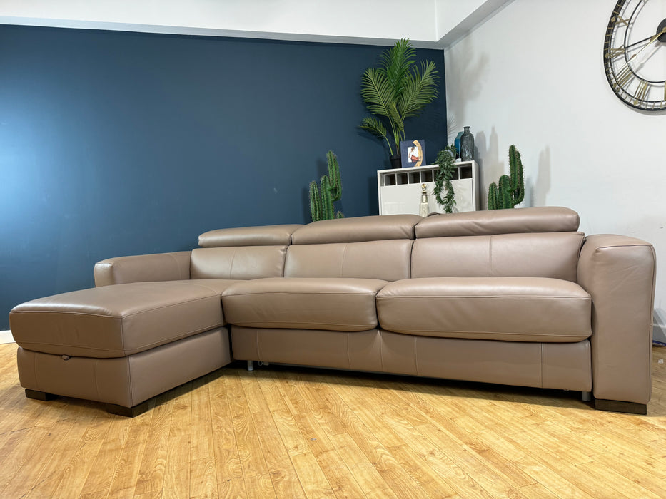 Metropolitan Fabric 4 Seater Chaise Sofabed With Storage - Matt Leather Plus Mushroom - ( WA2 )