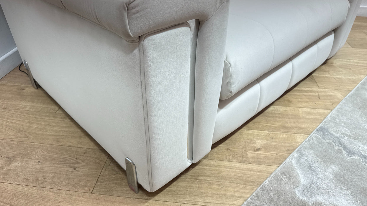 Sofology Oscar Fabric Loveseat Silver Trim in Super Matt Velvet Ecru Mix
