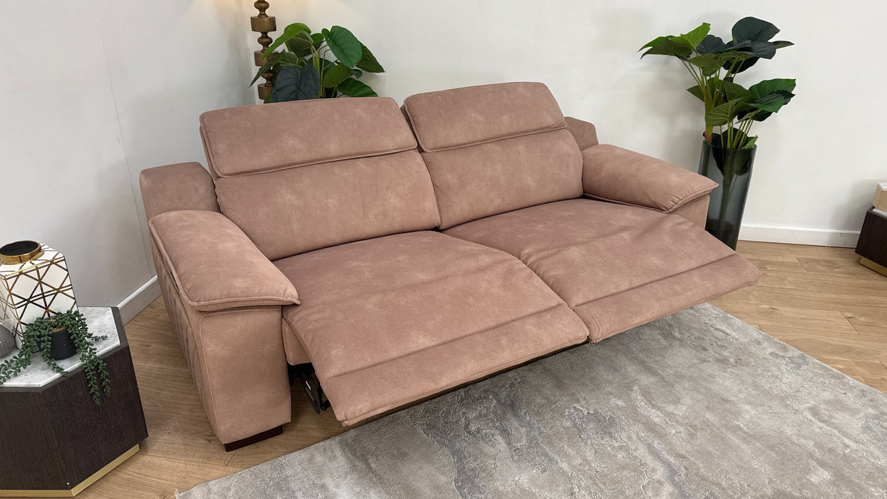 Sofology Benz Fabric 3 Seater Power Recliner/Headrest Heated Seat in Lifestyle Flecked Sand
