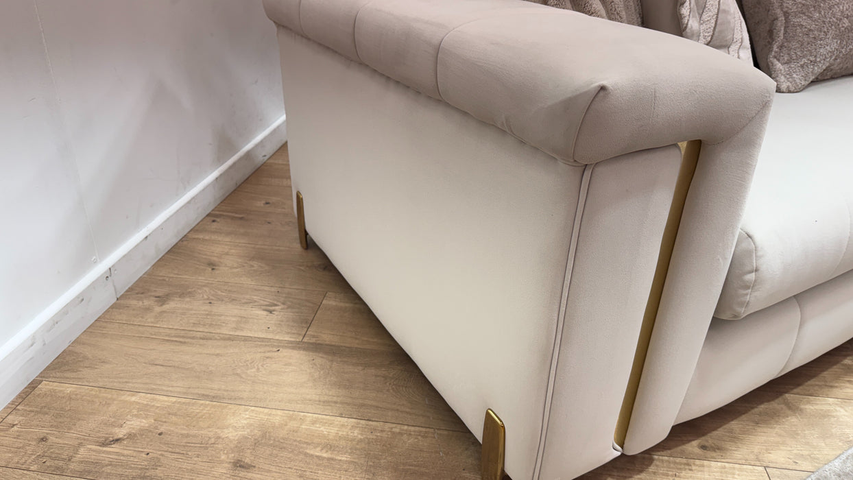 Sofology Oscar Fabric 4 Seater Gold Trim in Super Matt Velvet Ecru Mix
