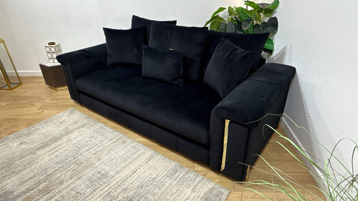 Sofology Oscar Fabric 3 Seater Gold Trim in Super Matt Velvet Black