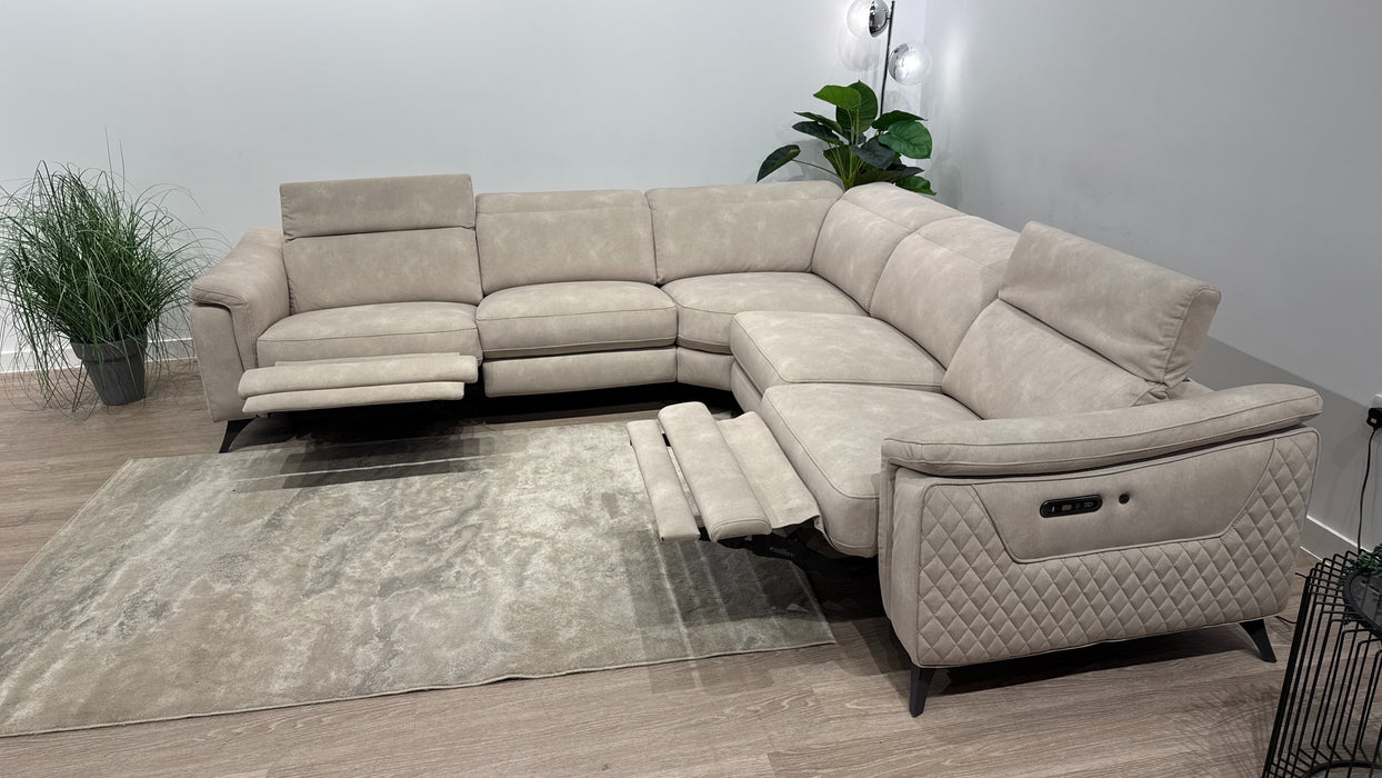 Sofology Ezra Fabric 3 Corner 3 Power Recliner/Headrest Heated Seats in Lifestyle Flecked Ivory