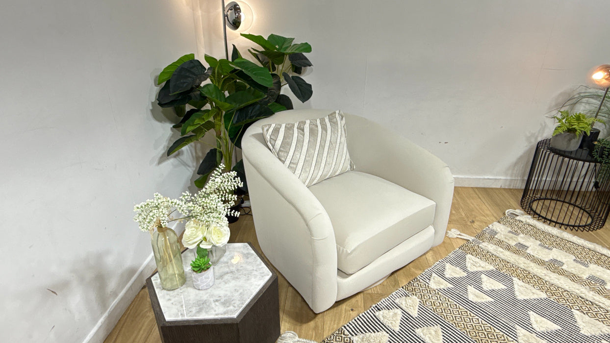 Sofology Oscar Fabric Swivel Chair in Super Matt Velvet Ecru Mix