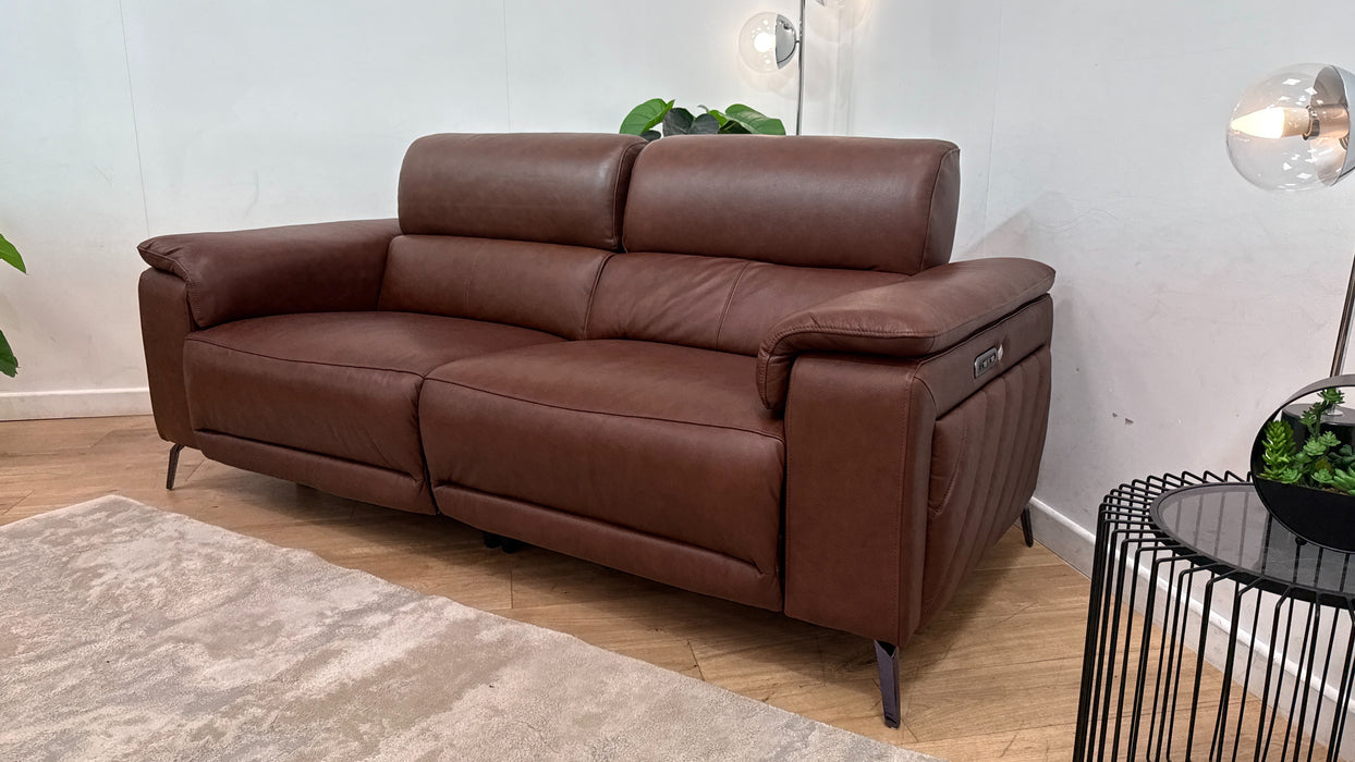 Sofology Fratelli Leather 2.5 Seater Power Recliner/Headrest in Trusty Embossed Chestnut