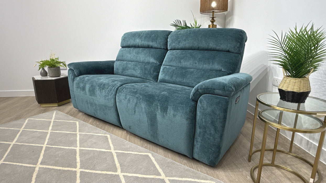 Sofology Radleigh Fabric 3 Seater Power Recliner/Headrest in Peacock