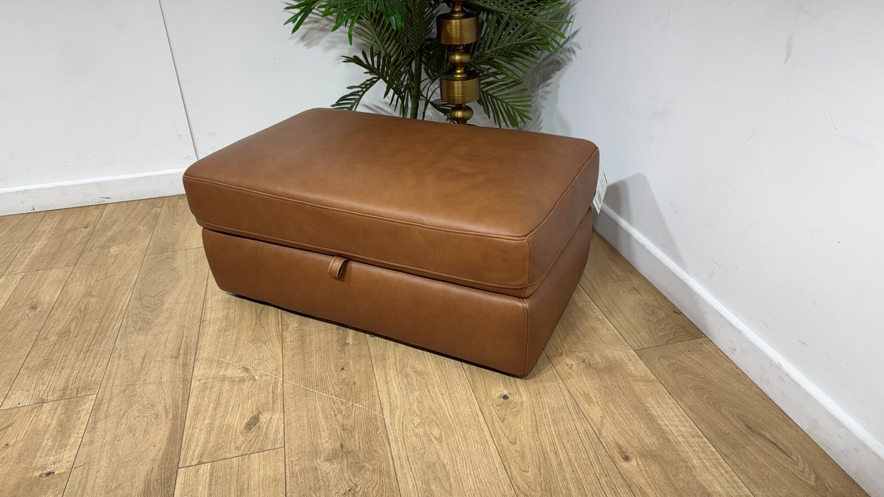 Sofology Retreat Leather Large Storage Footstool in Relaxed Soft Tan