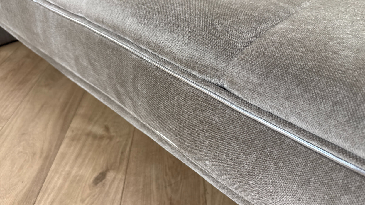 Sofology The Oscar Large Bench Footstool Silver Trim in Fine Textured Chenille Stone