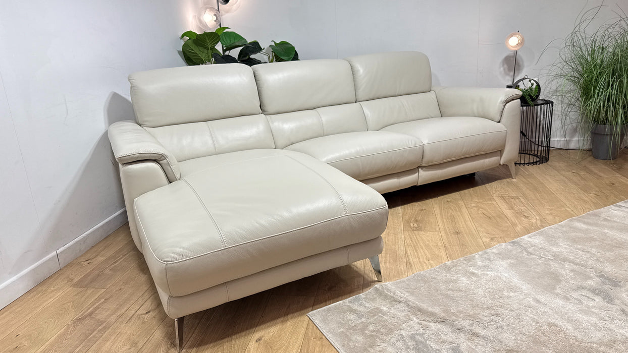 Sofology Illinois Leather Chaise 3 Seater Power Recliner/Headrest in Trusty Soft Sheen Mist