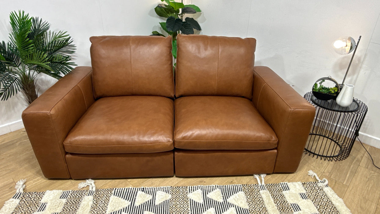 Sofology Retreat Leather 2 Seater in Relaxed Soft Tan Mix