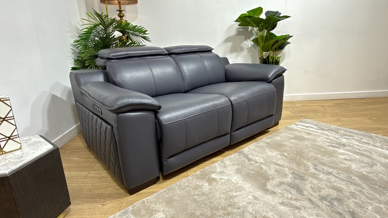 Sofology Benz Leather 2 Seater Power Recliner/Headrest in Trusty Sheen Lavender Grey