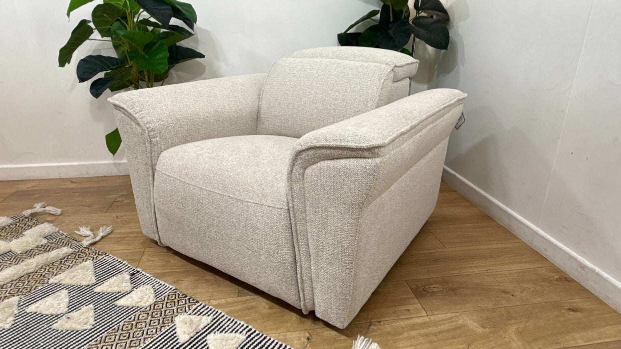 Sofology Fleur Fabric Chair Power Recliner/Headrest in Woven Textured Dove Milan Natural