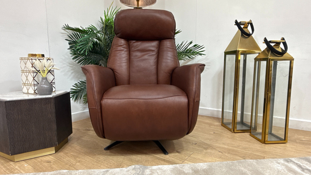 Sofology Heston Leather Chair Power Recliner in Relaxed Soft Brown