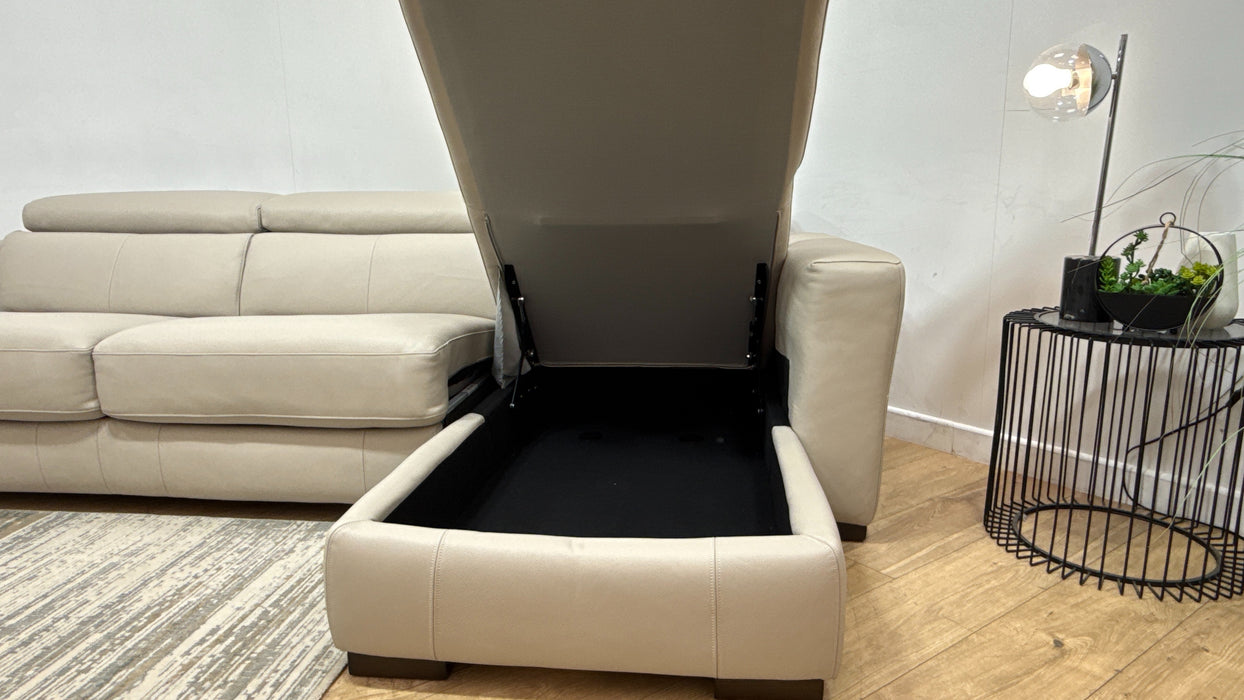 Sofology Metropolitan Leather 4 Seater Chaise Sofa Bed with Storage in Trusty Matt Plus Stone