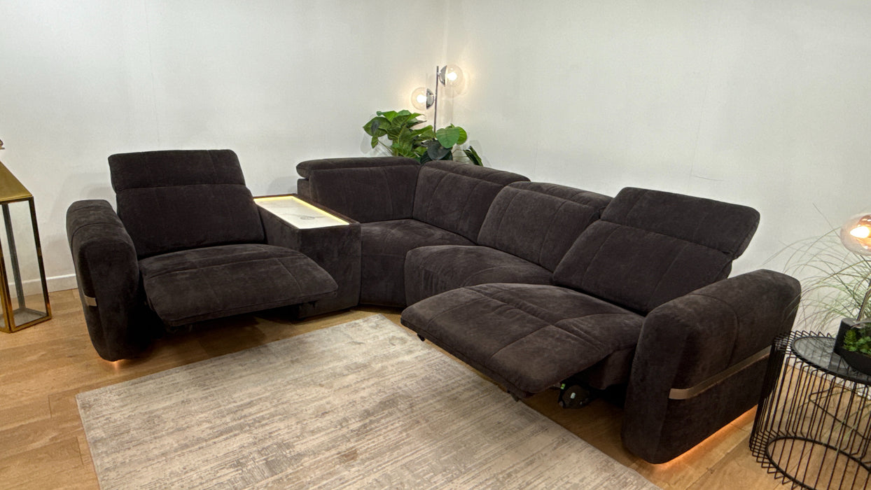 Sofology Lumiere Fabric 1.5 Console Corner 3 Power Recliner/Headrest in Relaxed Chenille Raisin