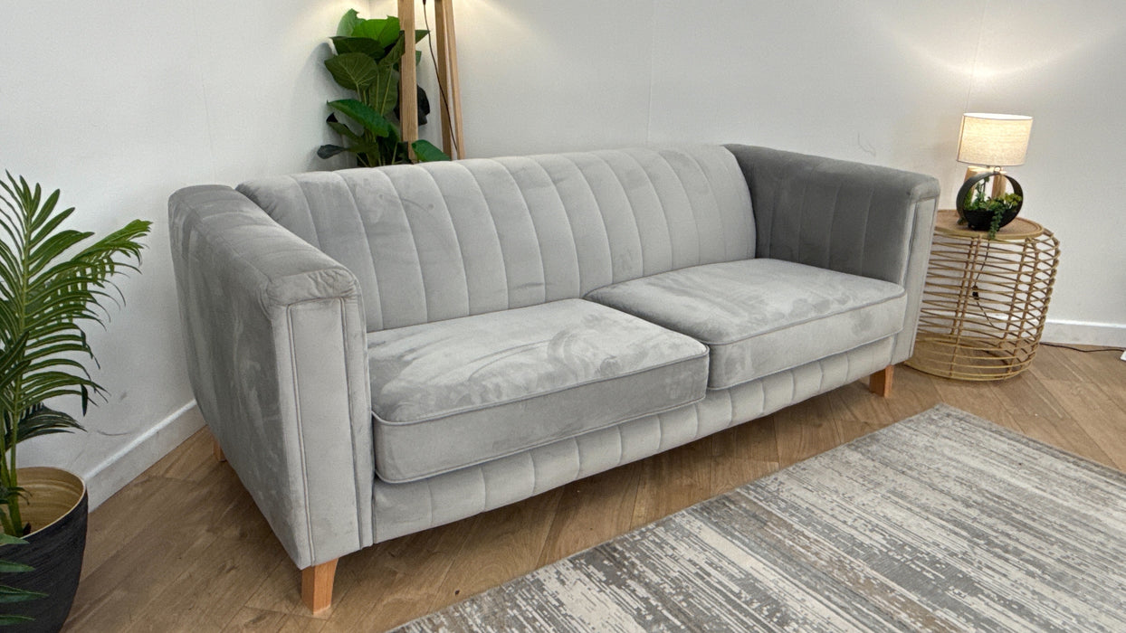 Sofology Fluted Isla Fabric 3 Seater in Velluto Silver