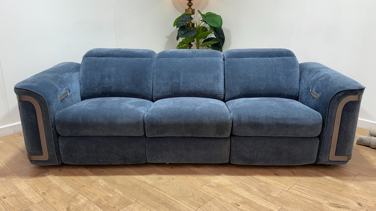 Sofology Plaza Fabric 3 Seater Power Recliner/Headrest Heated Seat in Relaxed Chenille Denim