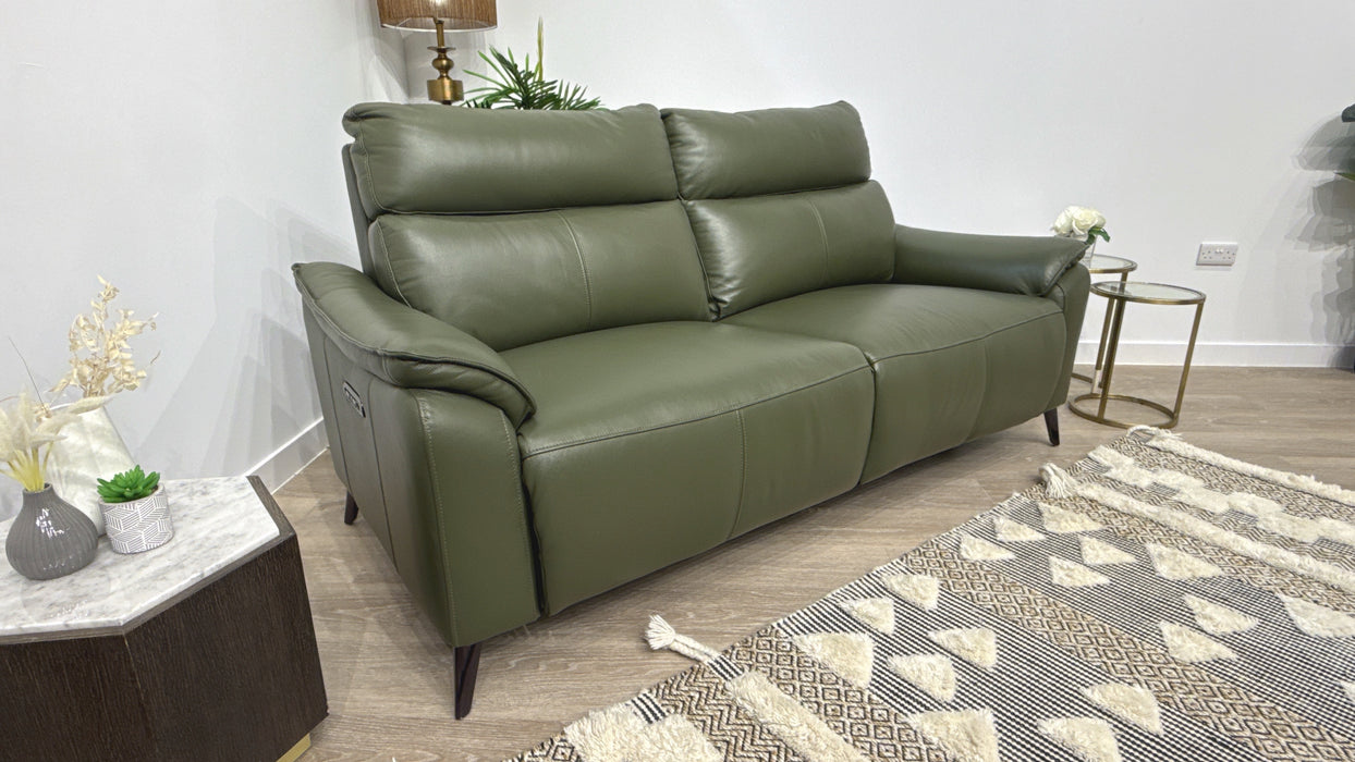 Sofology Arlo Leather 2.5 Seater Power Recliner/Headrest in Trusty Embossed Dark Olive