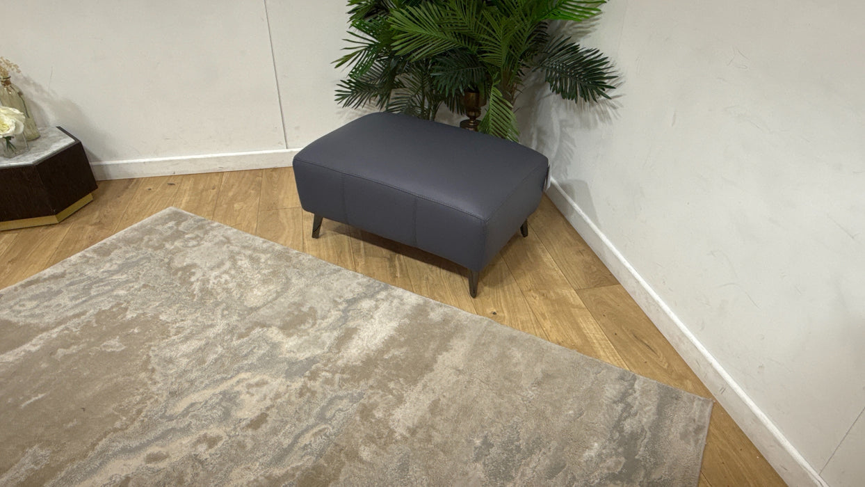 Sofology Arlington Leather Designer Footstool in Trusty Matt Steel Blue