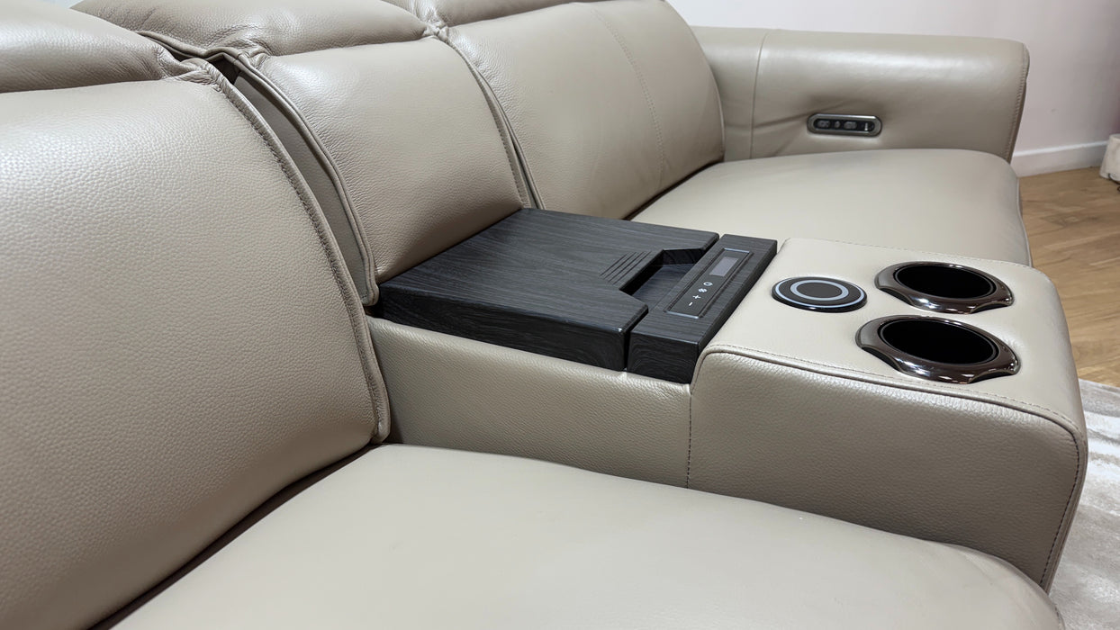 Sofology Premiere Leather 2.5 Seater Smart Console Power Recliner/Headrest in Trusty Embossed Stone