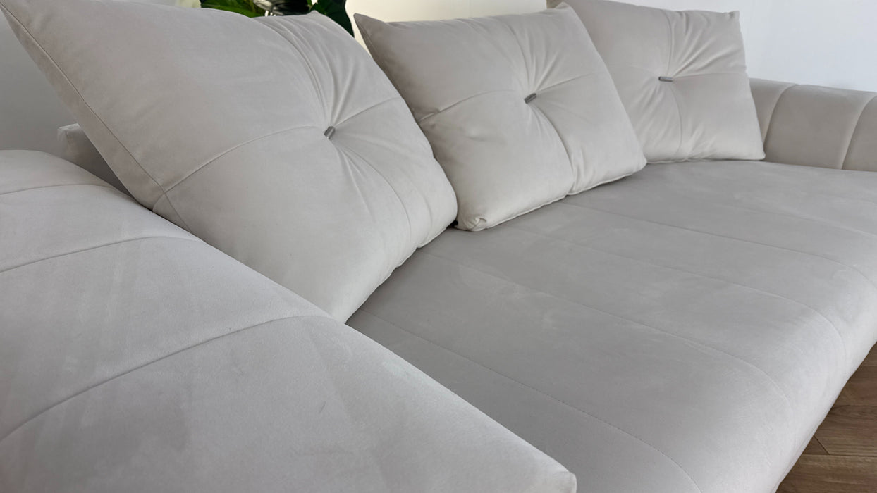 Sofology The Oscar Fabric 4 Seater with Silver Trim in Super Matt Velvet Ecru