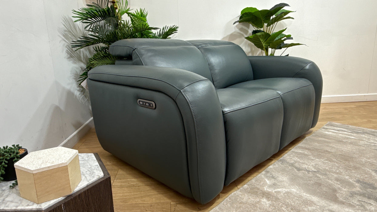 Sofology Drift Leather 2 Seater Power Recliner/Headrest in Trusty Embossed Peacock