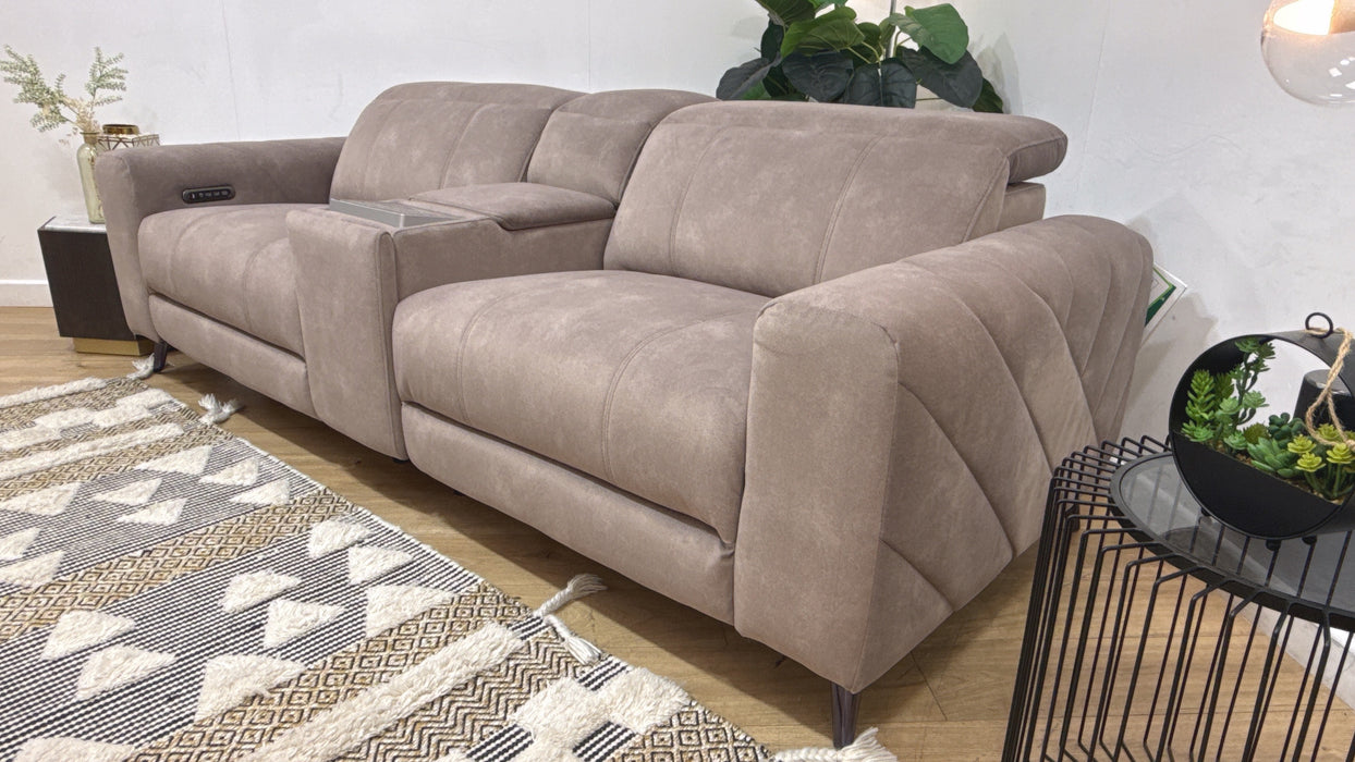 Sofology Allure Fabric 2.5 Seater Screen Console Power Recliner/Headrest Heated Seats Lumbar Support Speakers in Lifestyle Flecked Nutmeg