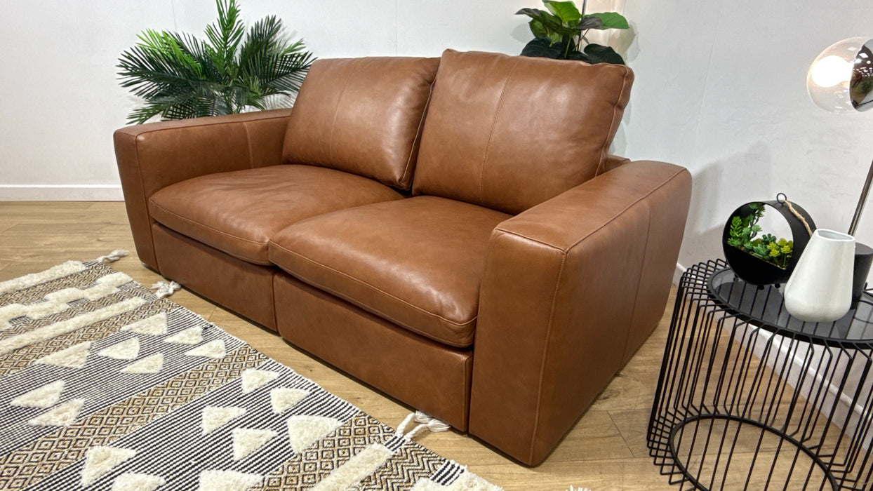 Sofology Retreat Leather 2 Seater in Relaxed Soft Tan Mix