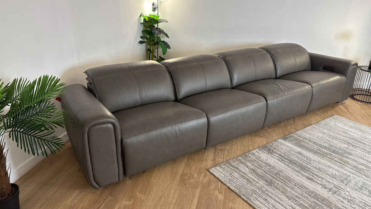 Sofology Premiere 4 Seater Recliner Leather Sofa in Trusty Embossed nGrey