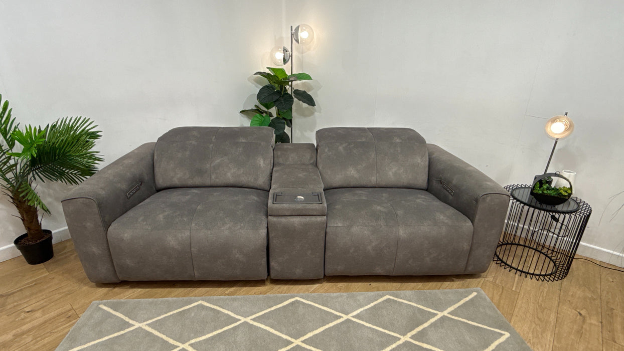Sofology Riviera Fabric 2.5 Seater Console Power Recliner/Headrest Heated Seats in Mocha