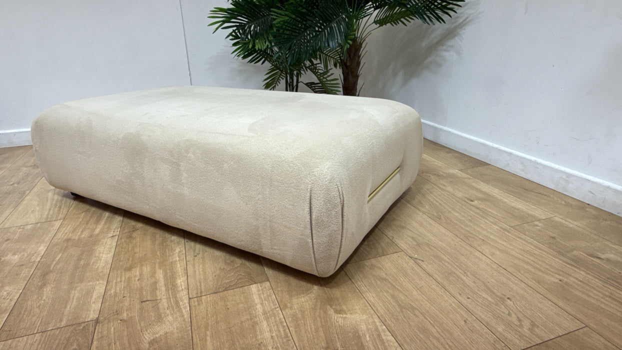 Sofology Reign Fabric Designer Footstool Gold Trim in Luxe Sherpa French Beige