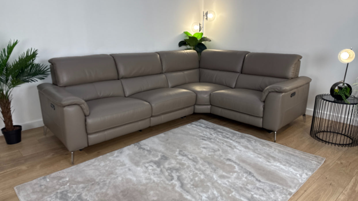 Sofology The Illinois 2 Corner 1 Leather Recliner Sofa in Trusty Soft Sheen Taupe