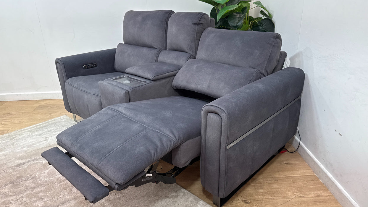 Sofology Ravello Fabric 2 Seater Console Power Recliner/Headrest Lumbar Support in Lifestyle Flecked Charcoal