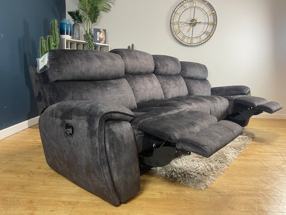 Radleigh Fabric 4 Seater Split Sofa - Washed Velvet Charcoal Manual Recliner (WA2)