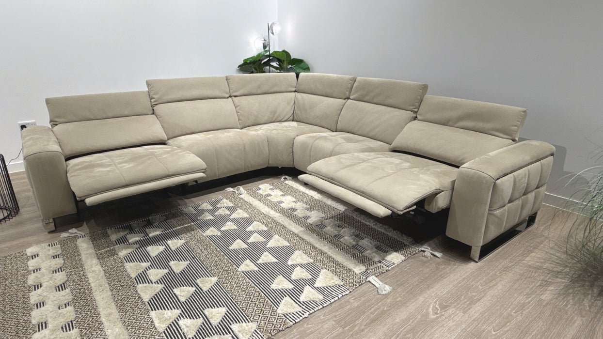 Sofology Marvella Fabric 3 Corner 3 Power Recliner/Headrest in Lifestyle Nubuck Feel Stone