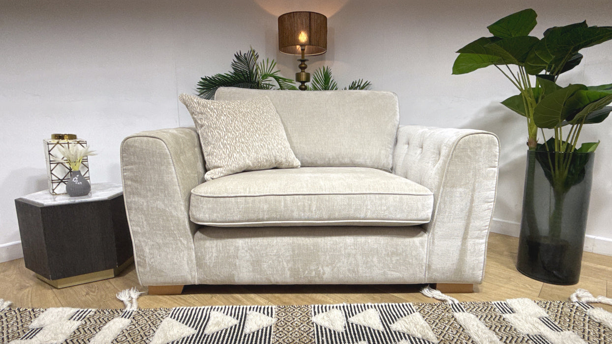 Sofology Valentina Fabric Loveseat Full Back Foam Seat in Luxury Chenille Mist Mix