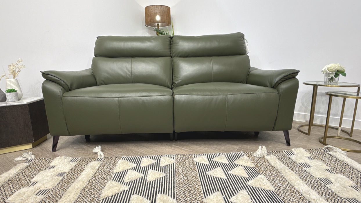 Sofology Arlo Leather 2.5 Seater Power Recliner/Headrest in Trusty Embossed Dark Olive