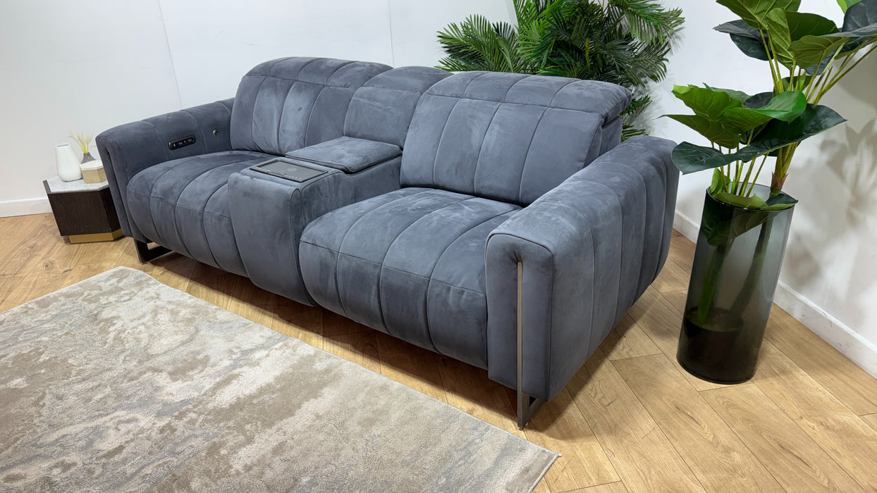 Sofology Paramount Fabric 2.5 Seater Console Power Recliner/Headrest Heated Seats Speakers in Lifestyle Nubuck Feel Charcoal
