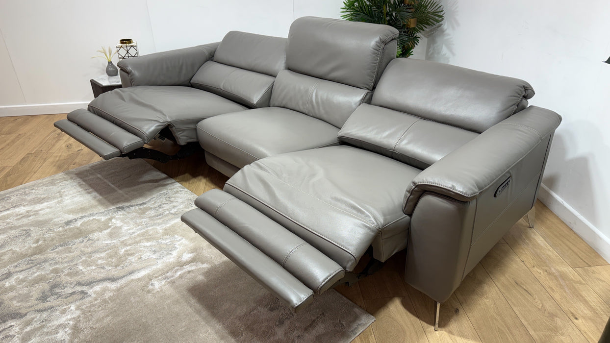 Sofology Illinois Leather 4 Seater Split Power Recliner/Headrest in Trusty Soft Sheen Fossil Grey