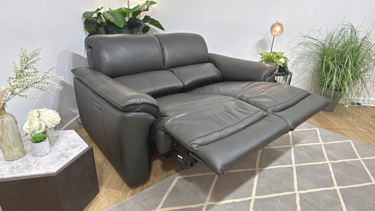 Sofology Hugo Leather 2 Seater Power Recliner/Headrest in Trusty Embossed Charcoal