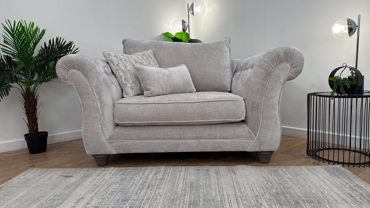 Sofology Highgrove Fabric Loveseat Full Back Feather Flex inLuxe Chenille Oyster