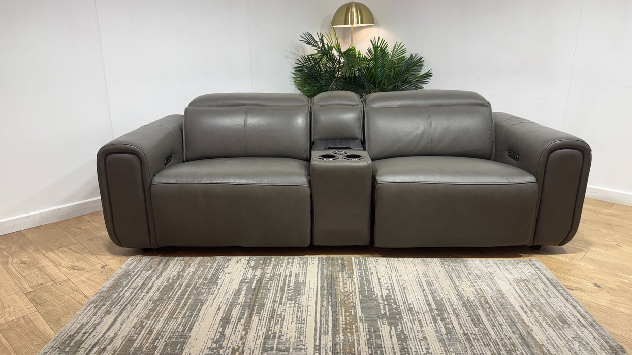Sofology Premiere Leather 2.5 Seater Smart Console Power Recliner/Headrest in Trusty Embossed Grey