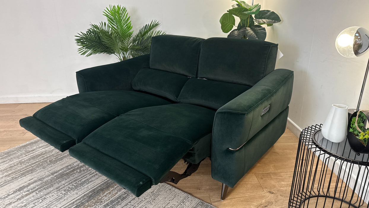 Sofology Dakota Fabric 2 Seater Power Recliner/Headrest in Lifestyle Mottled Dark Green
