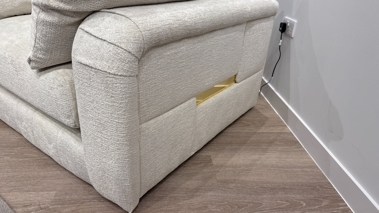 Sofology The Westwood Loveseat in Teddy Chenille Mist All Over with Gold Trim