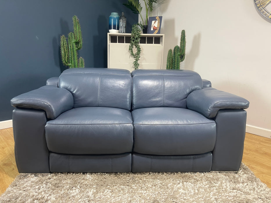 Laurence 2 Seater Sofa Power Recliner Power Headrest Le Mans Smoke Blue Leather (WA2)